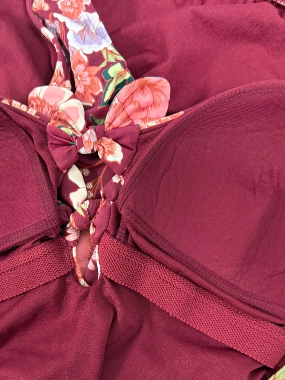 Time & Tru One Piece Swimsuit Plus 1X 16/18W Spring Vibes Brick Red Peony Floral